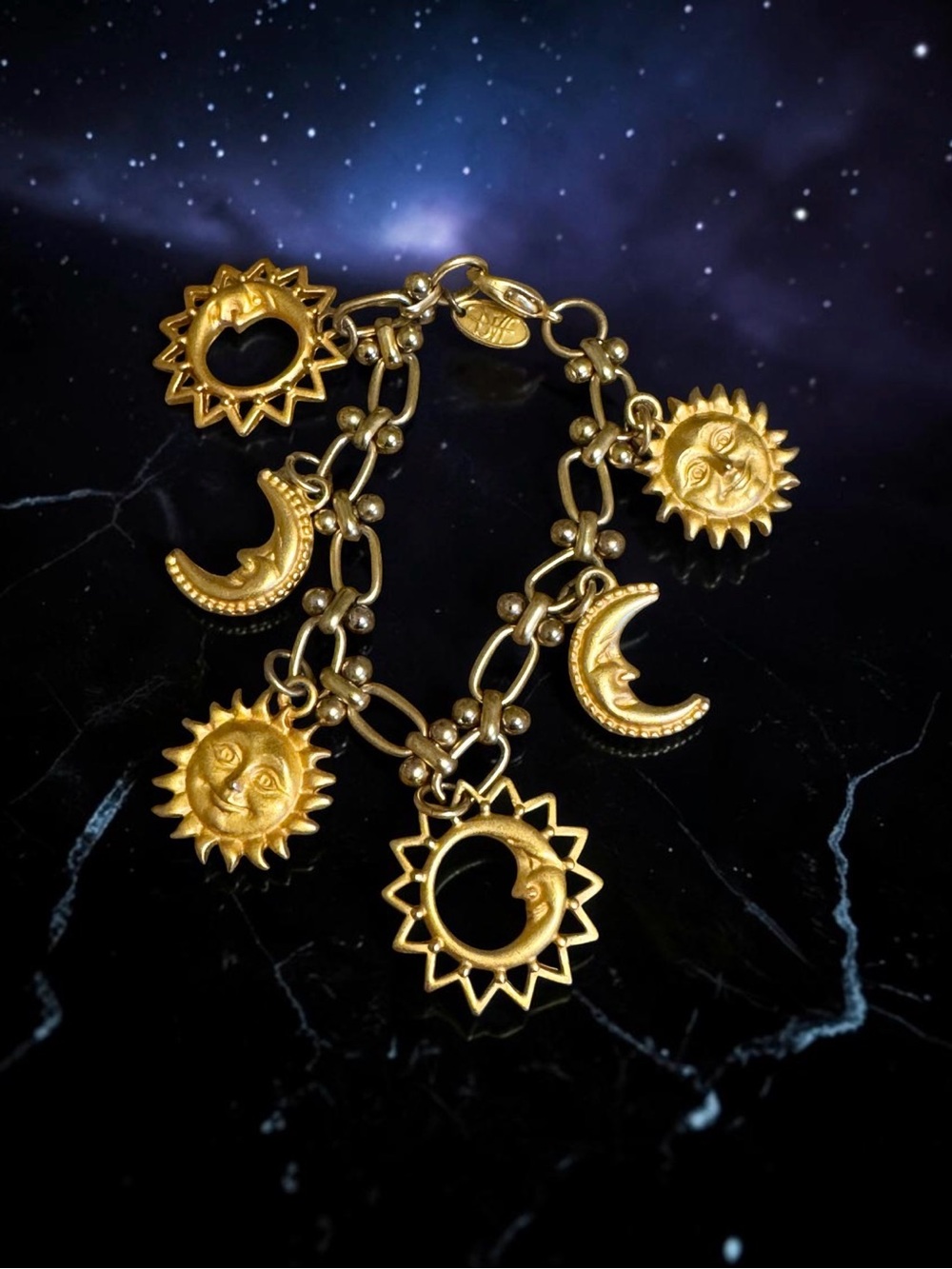 RARE Vintage Diane Von Furstenberg Gold Sun & Moon Charm Bracelet